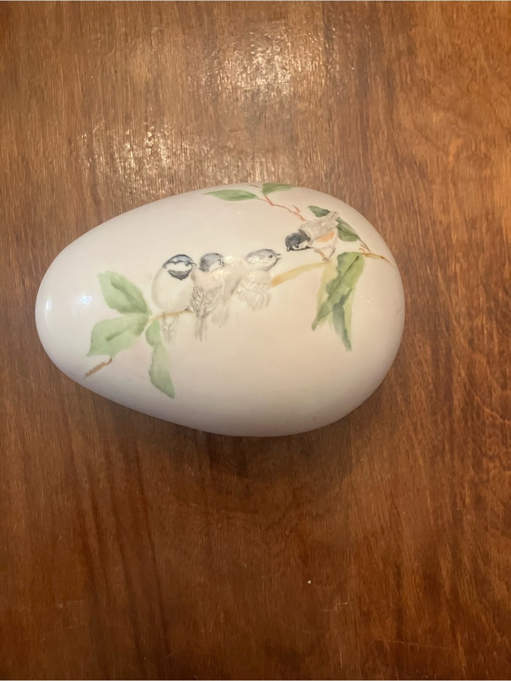 Hand-Painted Ceramic Egg Trinket Box with Bird Motif